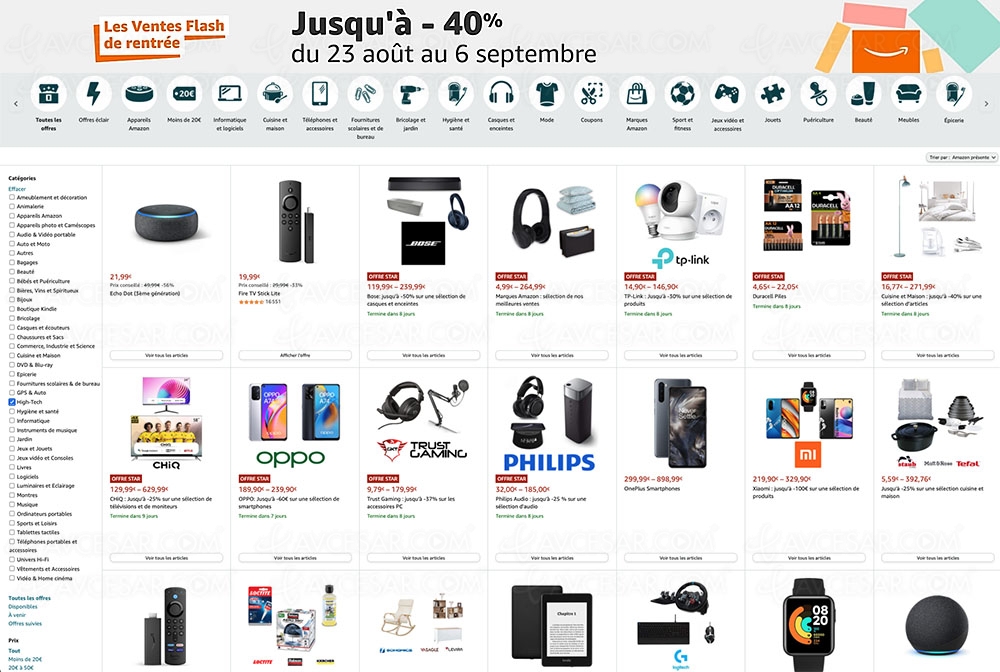 Amazon, 7&nbsp;000 ventes&nbsp;flash de rentrée et&nbsp;promotions jusqu'à&nbsp;&#8209;78%