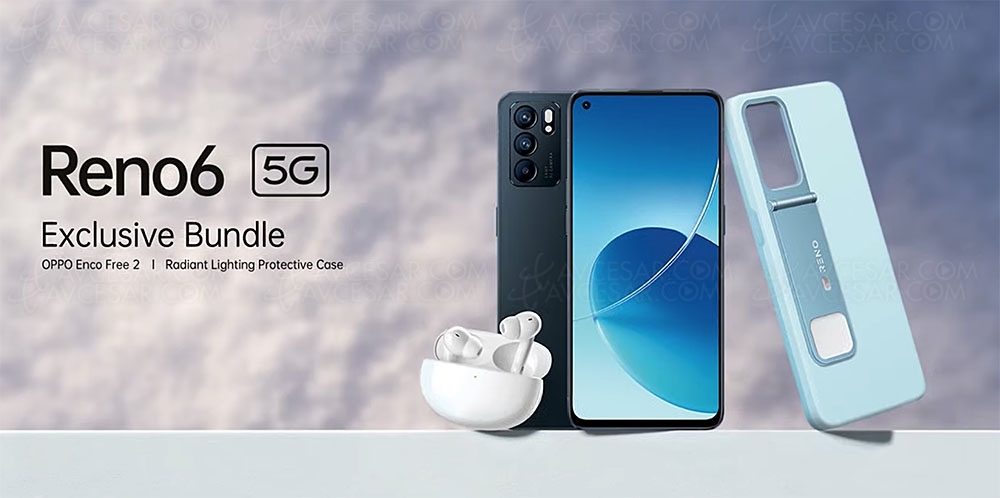 Smartphone Oppo Reno6&nbsp;5G&nbsp;: écouteurs True Wireless Enco Free&nbsp;2 et coque de protection&nbsp;offerts