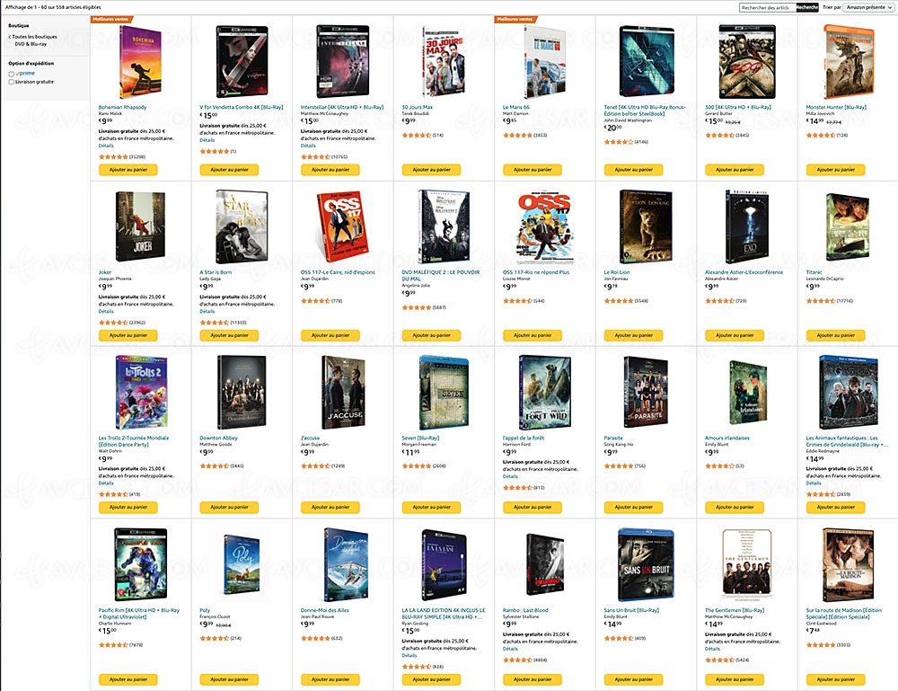 Promotion Amazon, deux 4K&nbsp;Ultra HD, Blu&#8209;Ray, DVD achetés, un 3e&nbsp;offert parmi 300&nbsp;titres