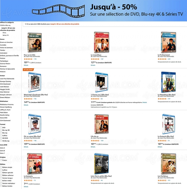 Amazon, 2 000 4K Ultra HD, Blu‑Ray et DVD jusqu'à ‑50%