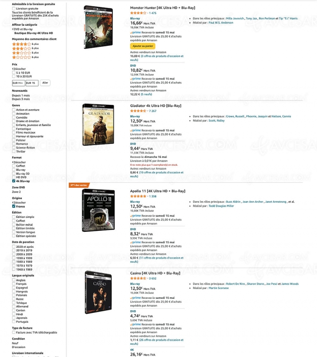 Amazon, 458 coffrets 4K Ultra HD Blu‑Ray à moins de 20 €