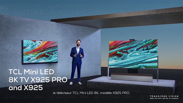 TV 8K TCL 85X925 Pro : Mini LED OD Zero, QLED, 1 920 zones, 1 500 nits, 96 000 LED