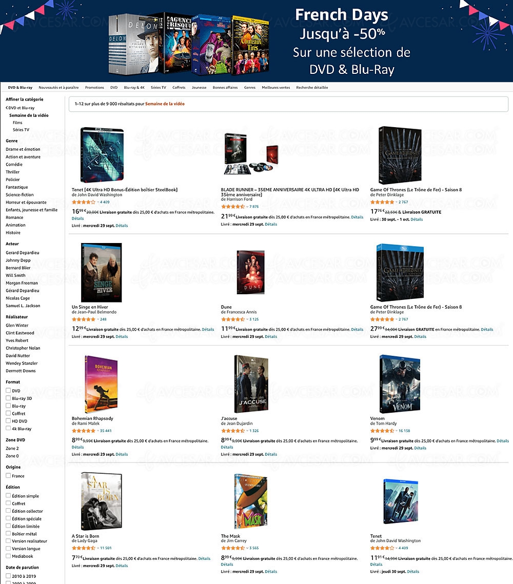 French Days 2021 > Amazon, 9&nbsp;000 4K&nbsp;Ultra&nbsp;HD, Blu&#8209;Ray et&nbsp;DVD jusqu'à&nbsp;&#8209;50%