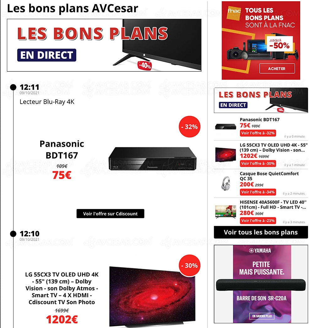 Bons plans/soldes, sélection promos&nbsp;AVCesar.com&nbsp;: TV&nbsp;Oled, TV&nbsp;LED,&nbsp;smartphones…