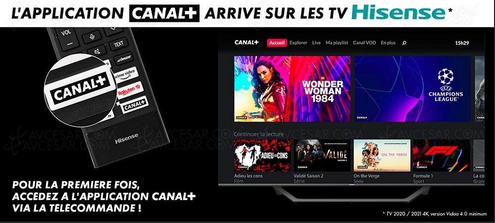 Canal+ disponible sur les TV&nbsp;Hisense via un bouton dédié sur la&nbsp;télécommande