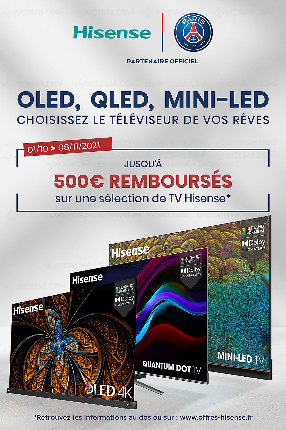 Offre de remboursement TV Ultra&nbsp;HD 4K Hisense, jusqu'à 500&nbsp;€&nbsp;remboursés
