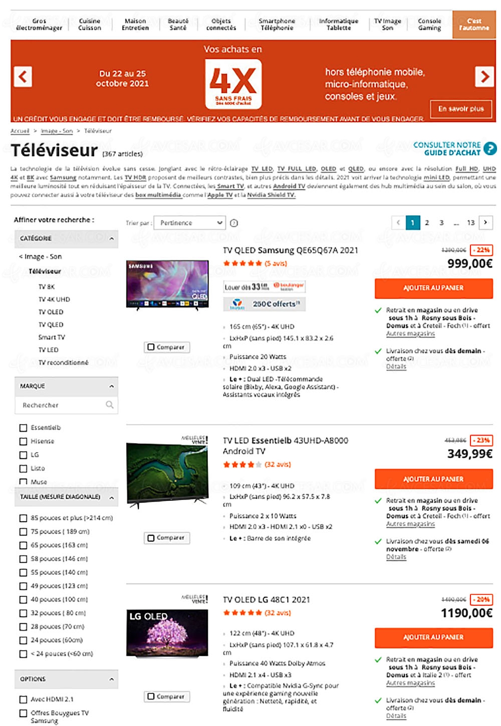 Bons plans Boulanger, 380&nbsp;TV proposés jusqu'à&nbsp;&#8209;59% de&nbsp;remise