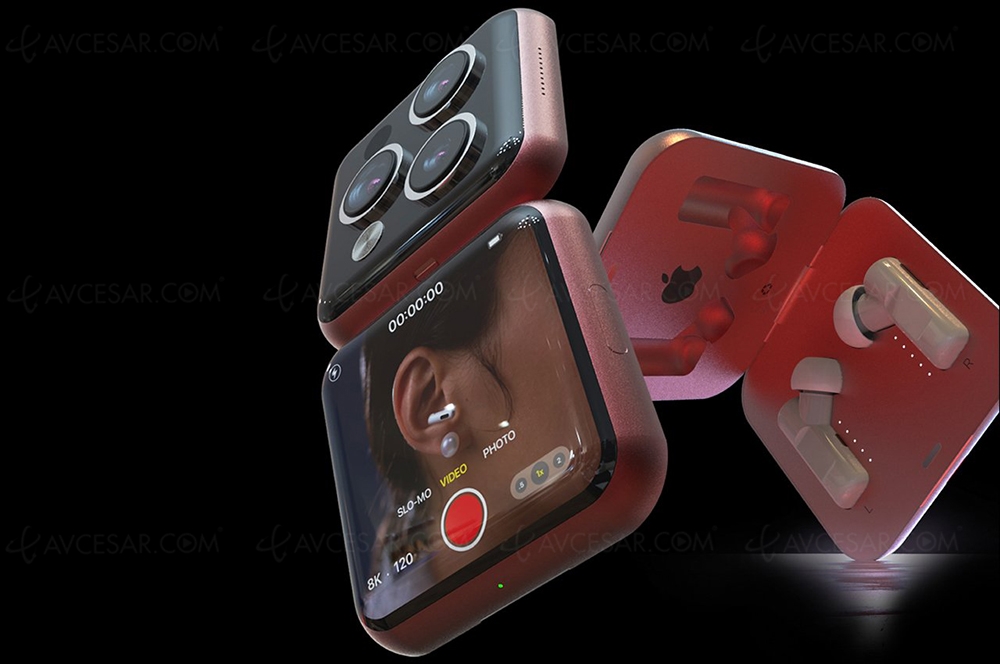 Boîtier AirPods +&nbsp;action caméra&nbsp;8K +&nbsp;mini iPhone =&nbsp;concept&nbsp;fou