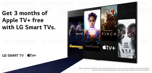 Apple TV+ gratuit 3 mois sur les TV LG Oled/LCD millésimes 2016 à 2021