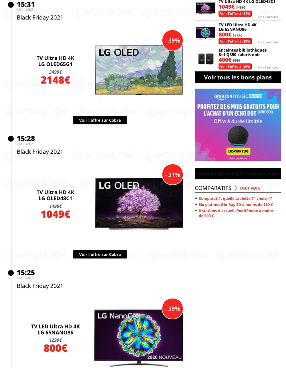 Black Friday 2021 > Meilleures offres mises à jour par&nbsp;AVCesar.com&nbsp;: TV Oled/LED, enceintes,&nbsp;smartphones…