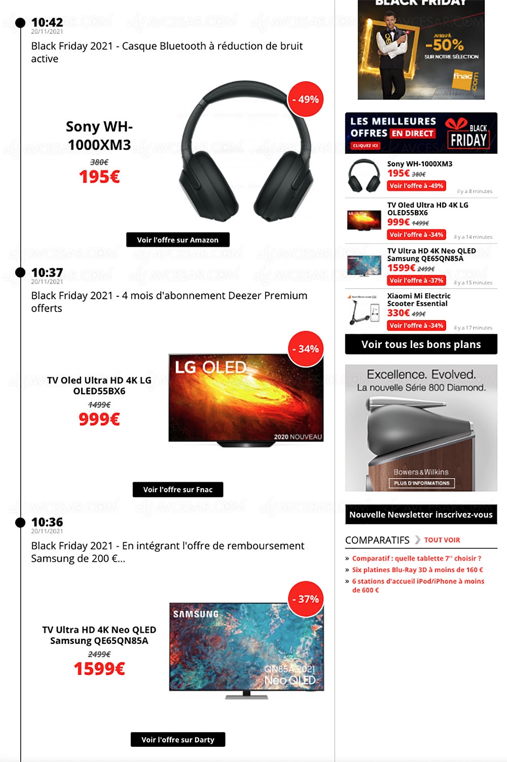 Black Friday 2021 > Meilleures offres du 20/11 (matin) mises à jour par&nbsp;AVCesar.com&nbsp;: TV Oled/LED, enceintes, casques,&nbsp;smartphones…