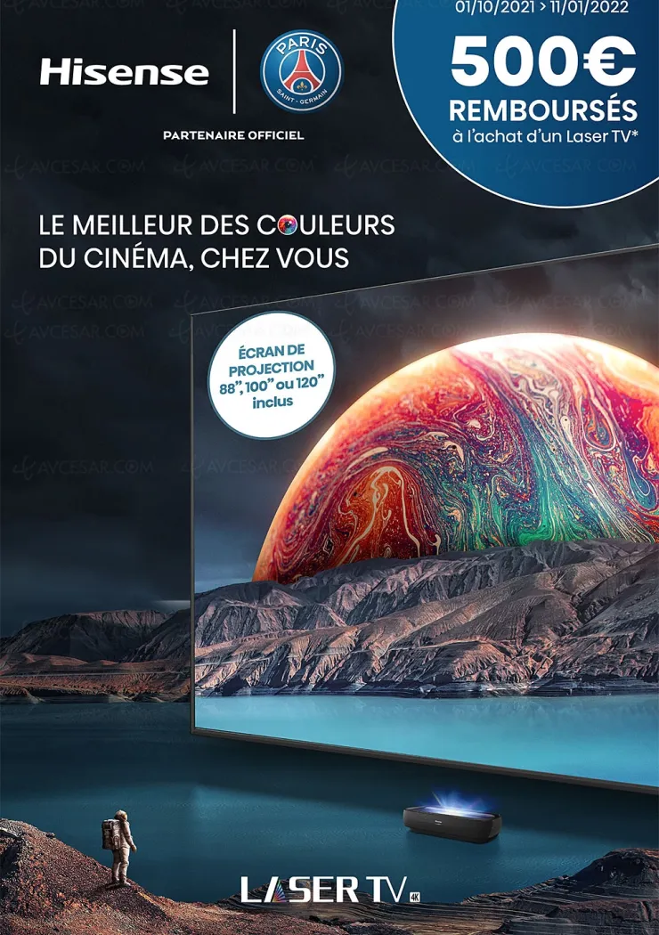 Black Friday 2021 > Offre de remboursement Hisense Laser TV 88''/100''/120'', jusqu'à 500 € remboursés