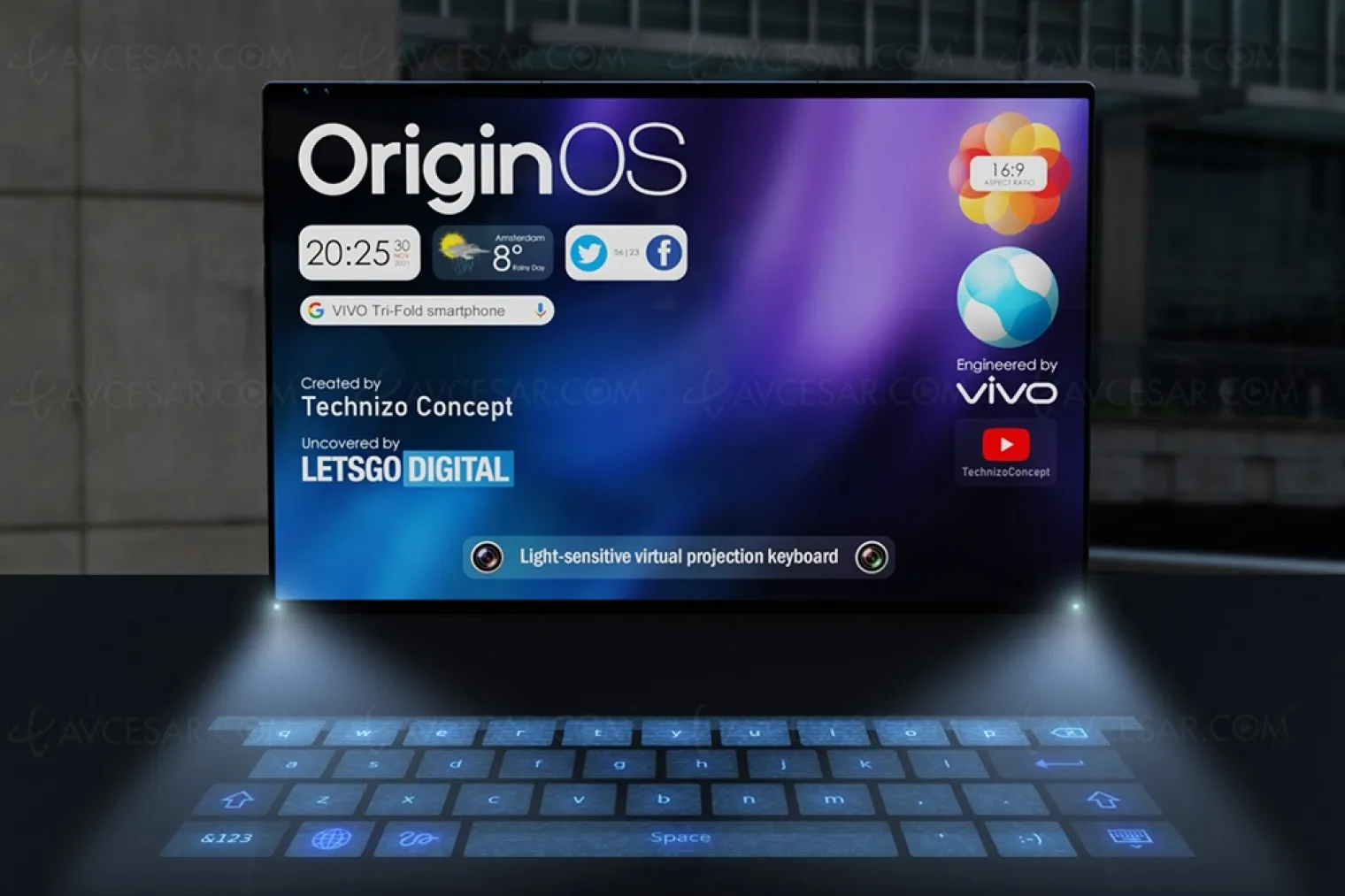 Smartphone Vivo pliable en 3, avec clavier holographique !