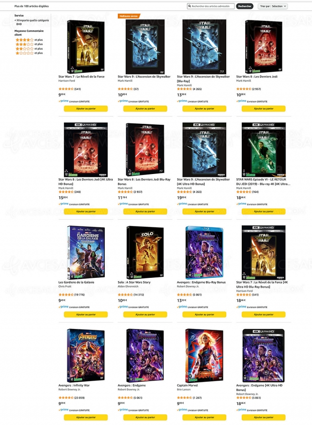 Amazon, deux 4K Ultra HD/Blu‑Ray Marvel/Star Wars achetés, un troisième offert parmi 100 titres