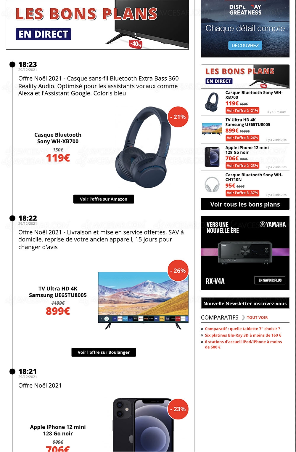 Bons plans/soldes, sélection promos AVCesar.com du&nbsp;28/12&nbsp;: TV&nbsp;Oled, TV&nbsp;LED, 4K/8K,&nbsp;smartphones…