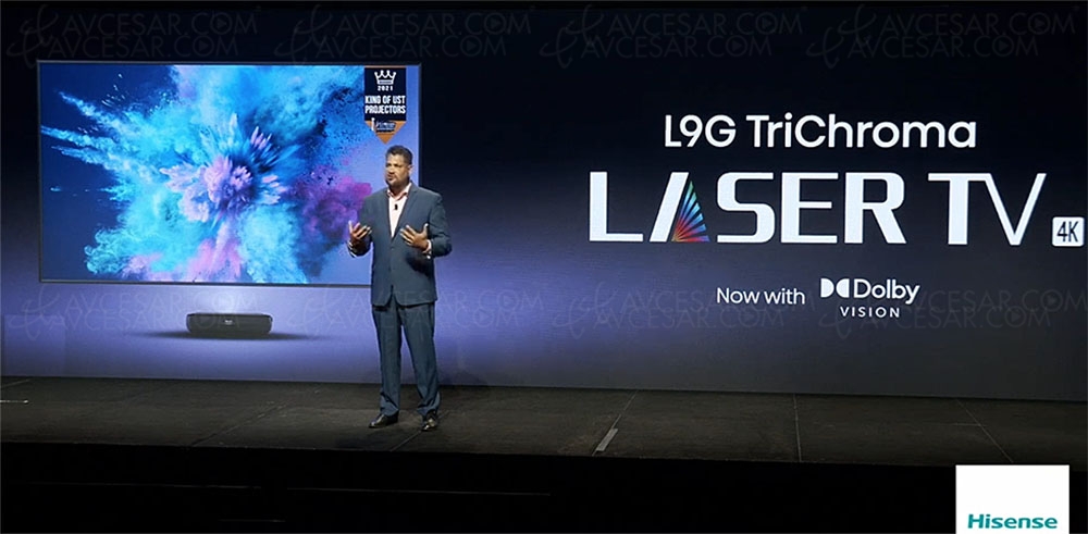 CES 22 > Laser TV Hisense&nbsp;L9G TriChroma UHD 4K HDR, 107%&nbsp;Rec.2020 et&nbsp;désormais compatible HDR Dolby Vision&nbsp;et&nbsp;Wisa