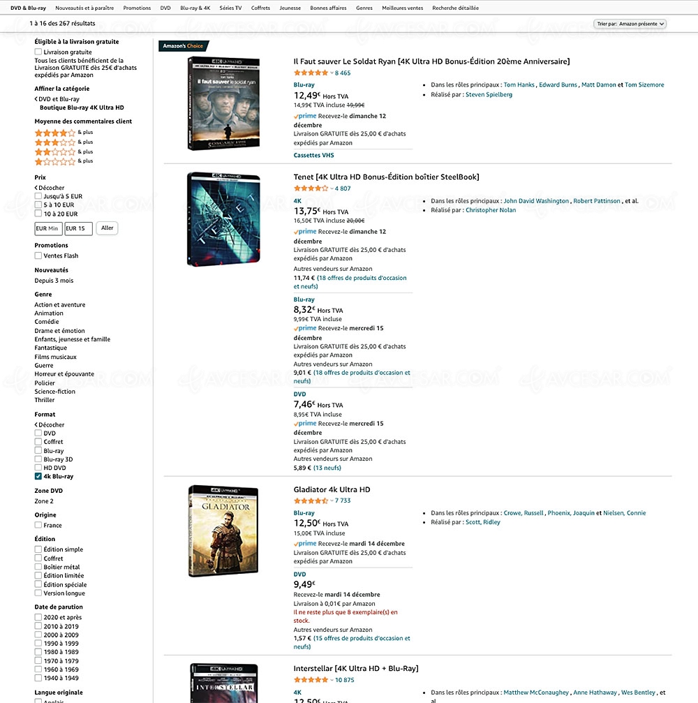 Bon plan Amazon, 260&nbsp;coffrets 4K Ultra&nbsp;HD Blu&#8209;Ray à&nbsp;15&nbsp;€ prix&nbsp;maximum