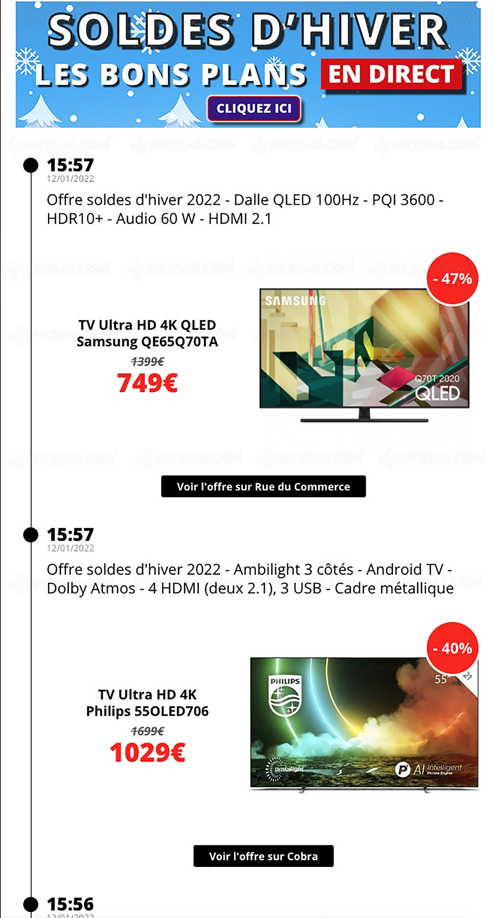 Soldes hiver 2022, sélection promos AVCesar.com du 12/01 : TV Oled, TV LED, 4K/8K, smartphones…