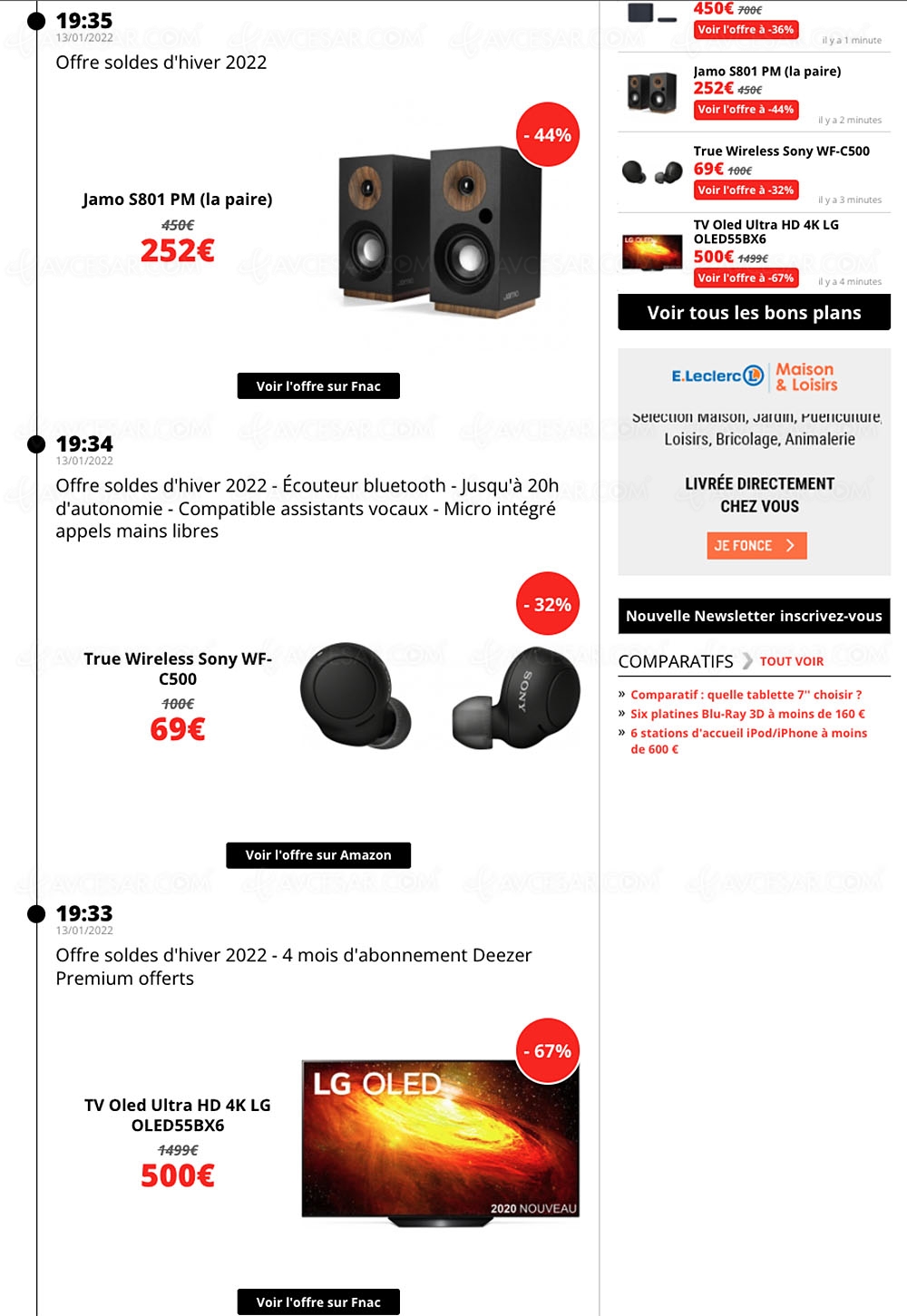 Soldes hiver 2022, sélection promos AVCesar.com du&nbsp;12/01&nbsp;: TV&nbsp;Oled, TV&nbsp;LED, 4K/8K,&nbsp;smartphones…