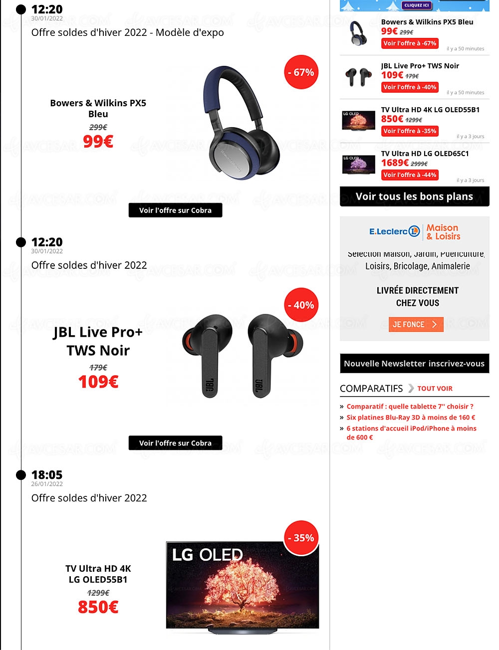 Soldes hiver 2022, sélection promos AVCesar.com du&nbsp;30/01&nbsp;: nombreuses offres TV Oled, TV LED, 4K/8K,&nbsp;smartphones…