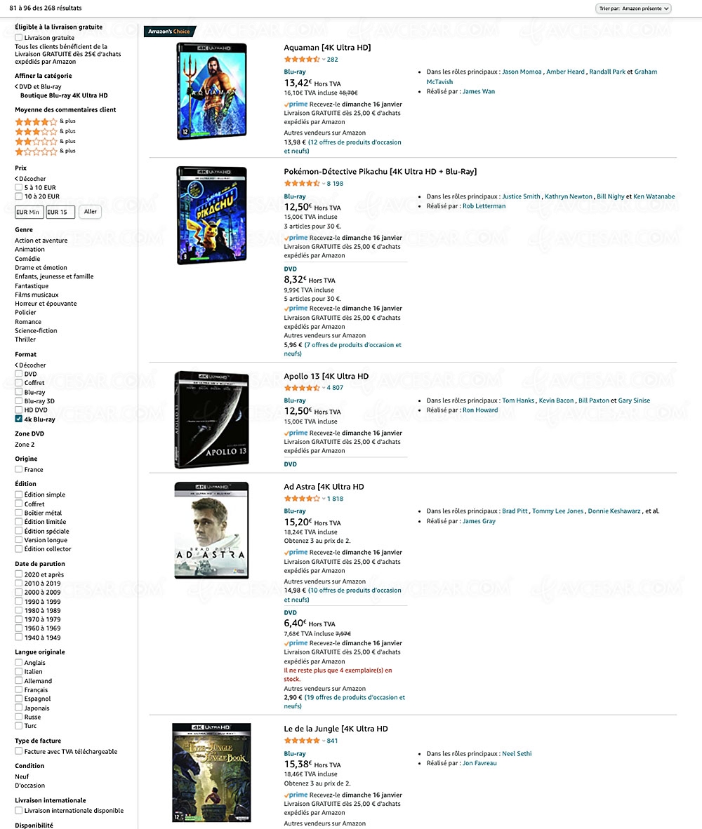 Bon plan Amazon, 262 coffrets 4K Ultra&nbsp;HD Blu&#8209;Ray à&nbsp;15&nbsp;€ prix&nbsp;maximum