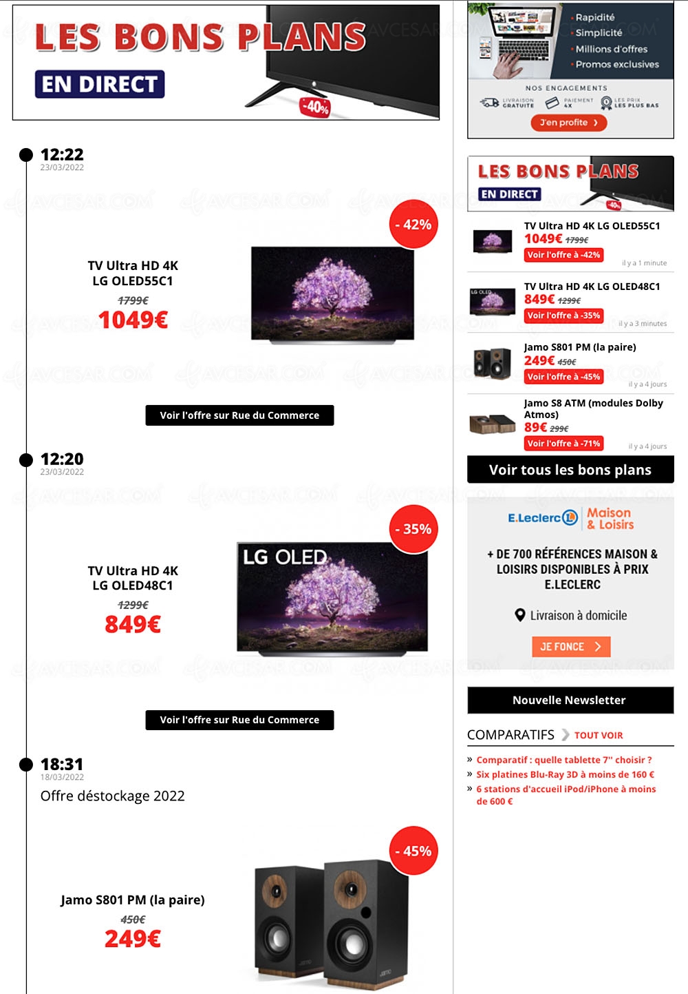 Bons plans 2022, sélection promos AVCesar.com du&nbsp;23/03&nbsp;: offres TV Oled et enceintes actives&nbsp;sans&#8209;fil