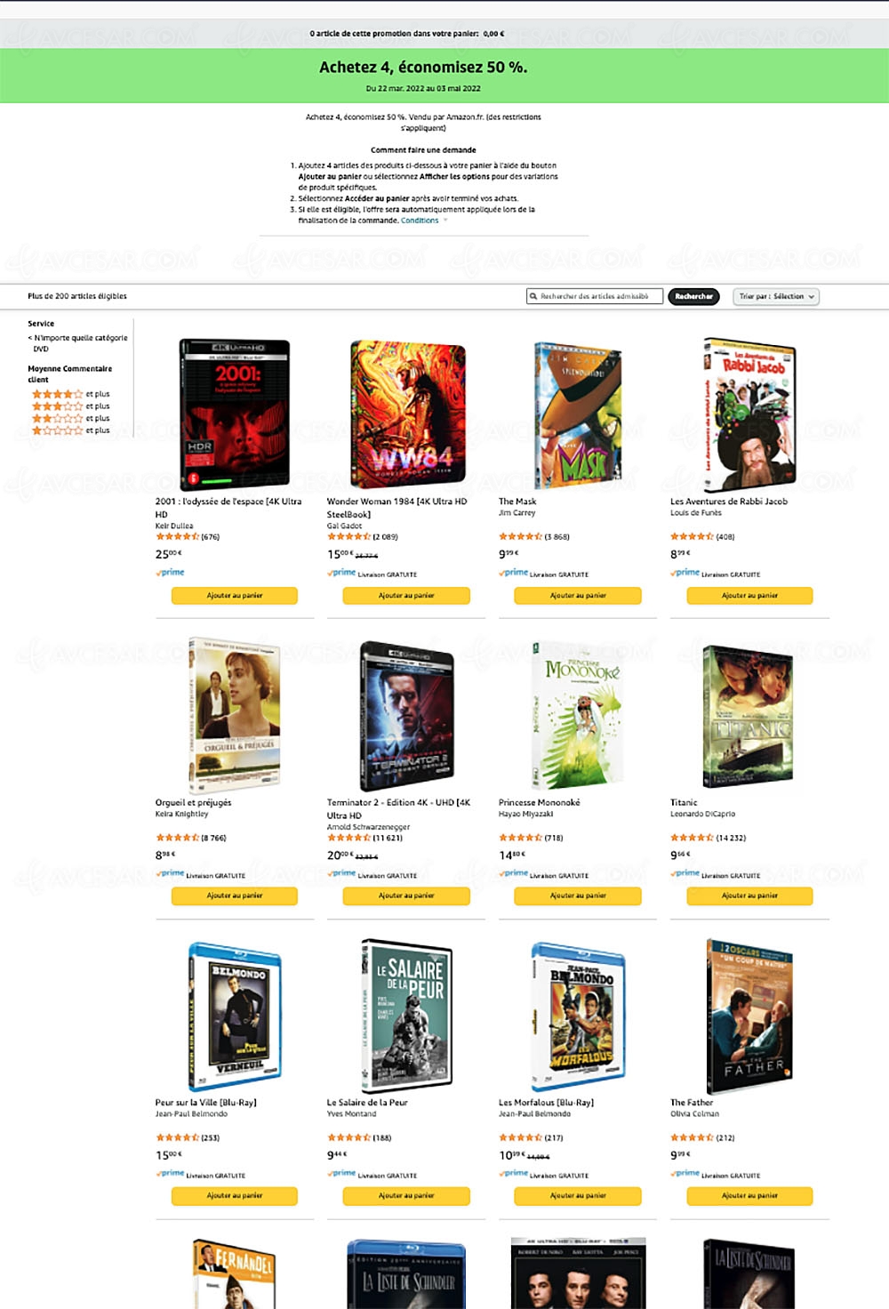 Promotion Amazon, quatre 4K Ultra&nbsp;HD achetés =&nbsp;&#8209;50% de&nbsp;remise