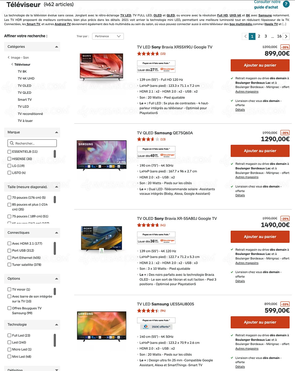 Bons plans Boulanger, 462&nbsp;TV proposés jusqu'à &#8209;60% de&nbsp;remise