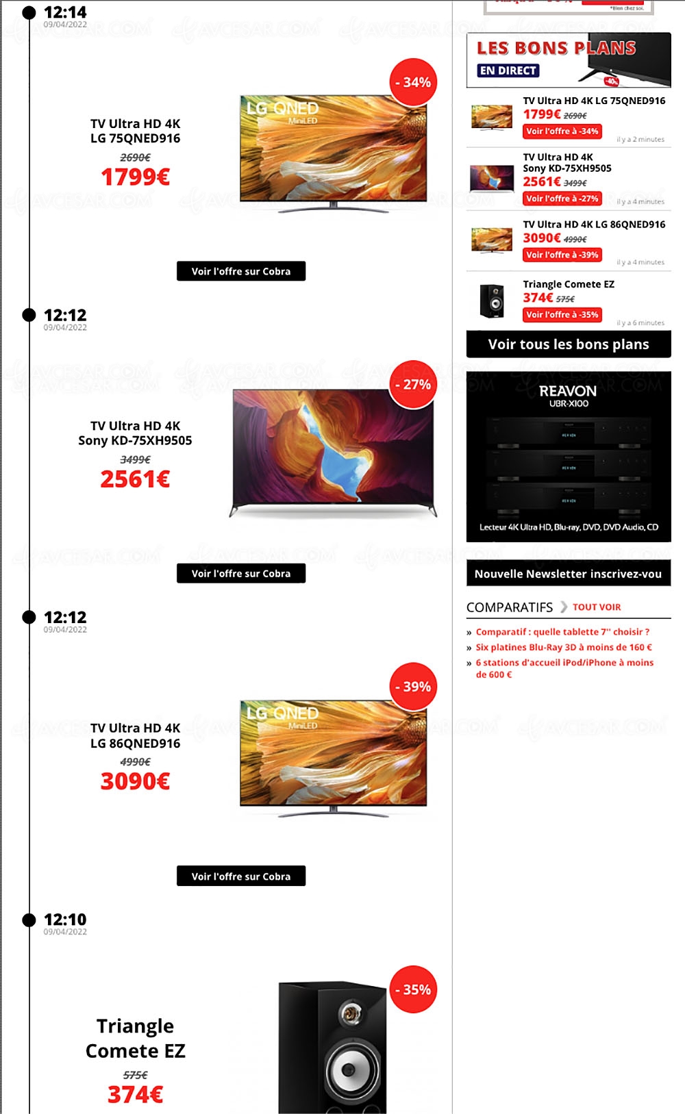 Déstockage printemps 2022, sélection promos AVCesar.com du&nbsp;09/04&nbsp;: offres TV&nbsp;Oled et enceintes actives&nbsp;sans&#8209;fil