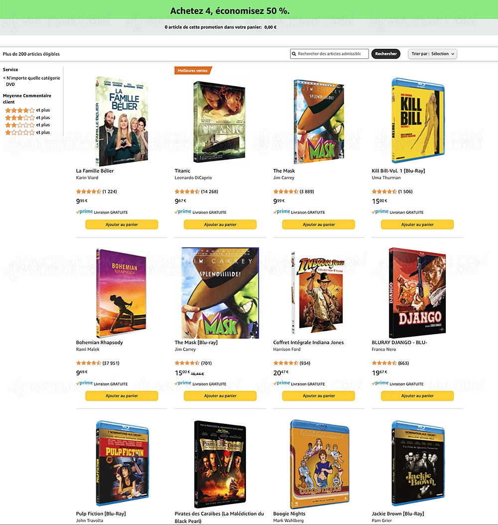 Promotion Amazon, quatre Blu&#8209;Ray achetés&nbsp;=&nbsp;&#8209;50% de&nbsp;remise