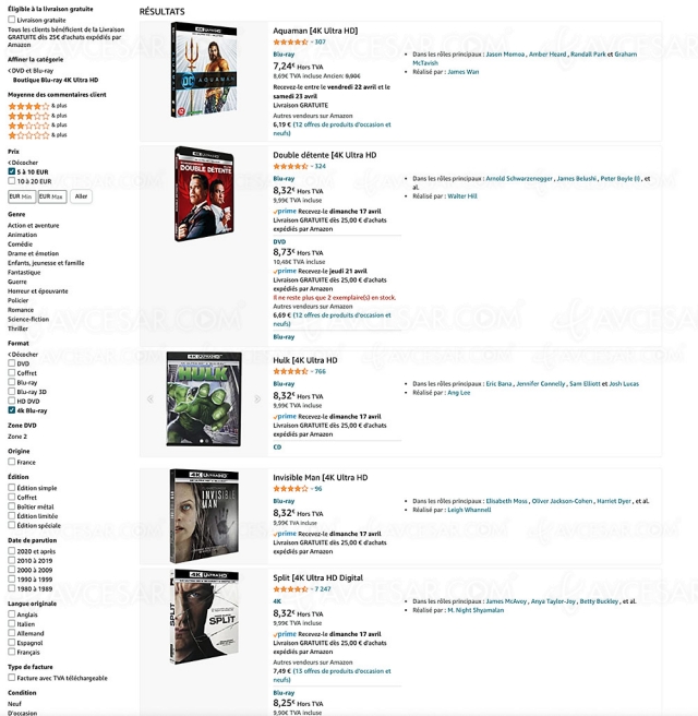 Bon plan Amazon, 77 coffrets 4K Ultra HD Blu‑Ray à 8 € ou 10 €