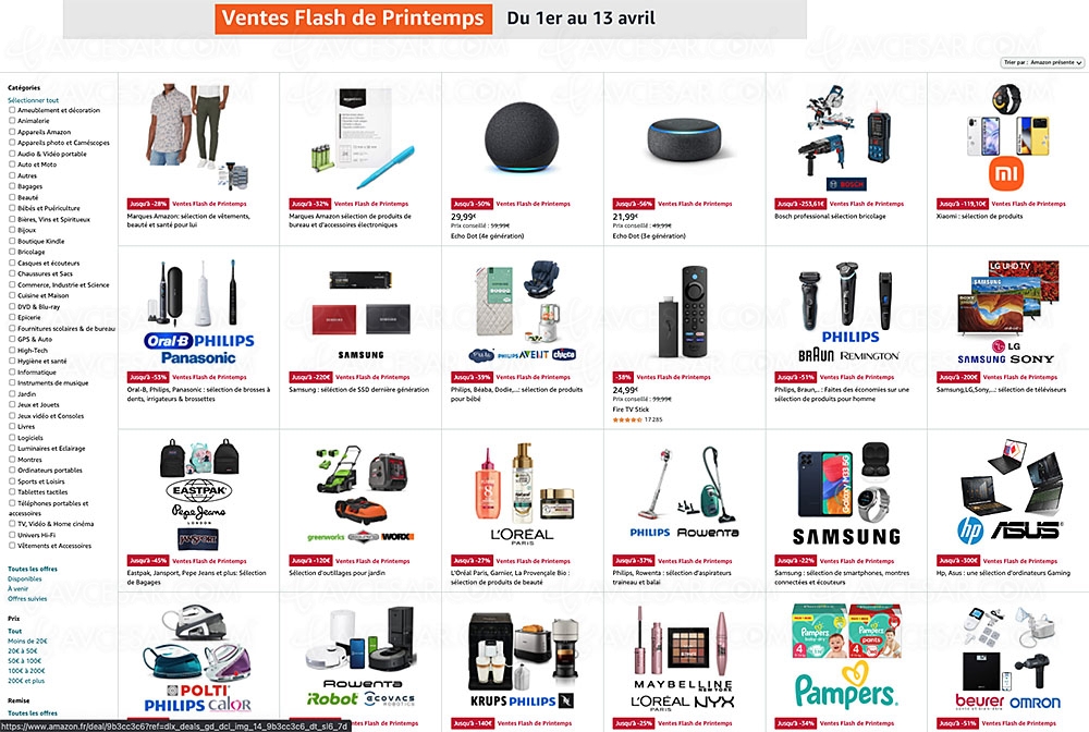 Ventes flash 2022 Amazon, 6&nbsp;660 offres jusqu'à&nbsp;&#8209;85%