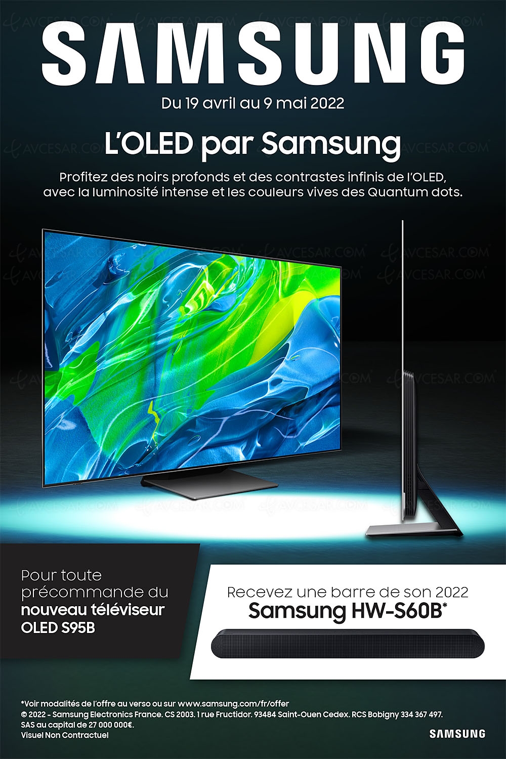 Barre de son offerte Samsung&nbsp;HW‑S60B pour la précommande d'un TV&nbsp;Oled Samsung&nbsp;S95B