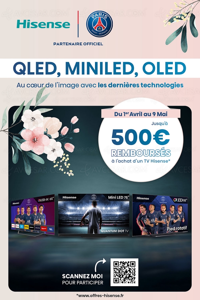 Offre de remboursement TV LED/Oled Ultra HD 4K Hisense, jusqu'à 500 € remboursés