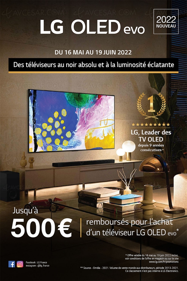 Offre de remboursement TV Oled LG C2/LG G2, jusqu'à 500 € remboursés