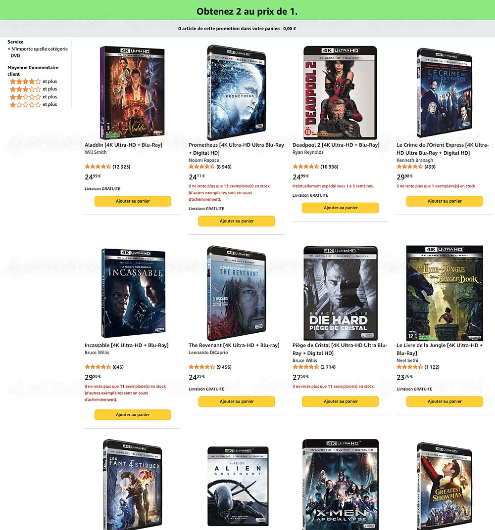 Bon plan Amazon, 2&nbsp;titres 4K Ultra&nbsp;HD Blu&#8209;Ray au&nbsp;prix&nbsp;d'1