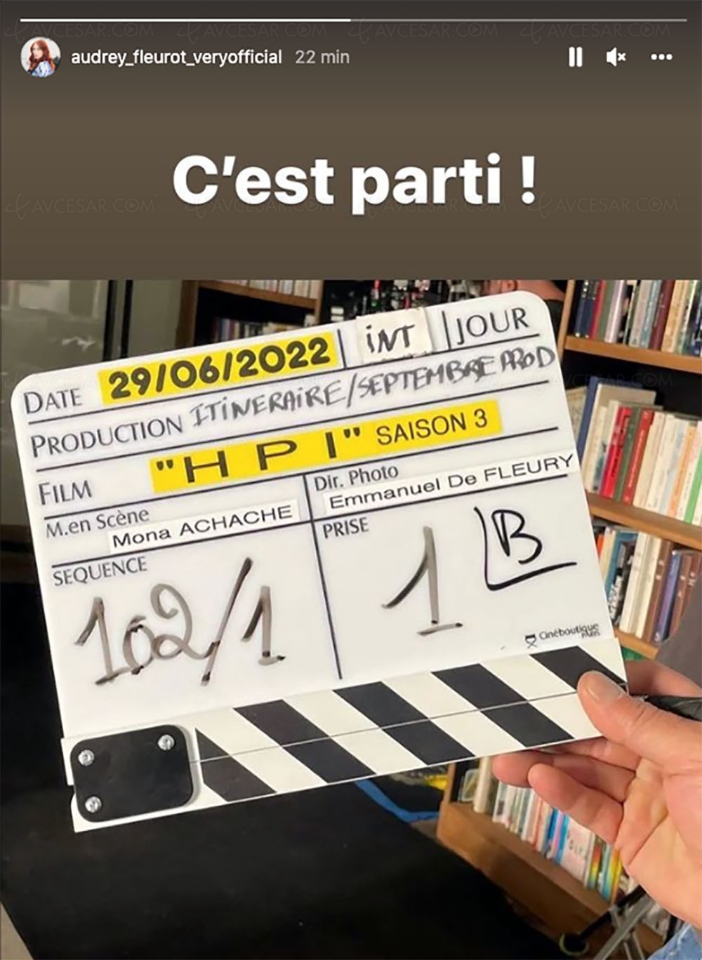 HPI saison&nbsp;3, ça tourne, Audrey Fleurot le prouve&nbsp;en&nbsp;image