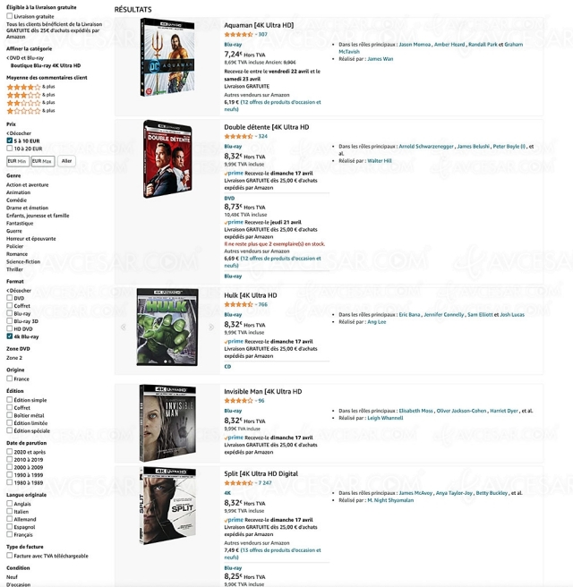 Soldes été 22 > Amazon, 109 coffrets 4K Ultra HD Blu‑Ray à 8 € ou 10 €