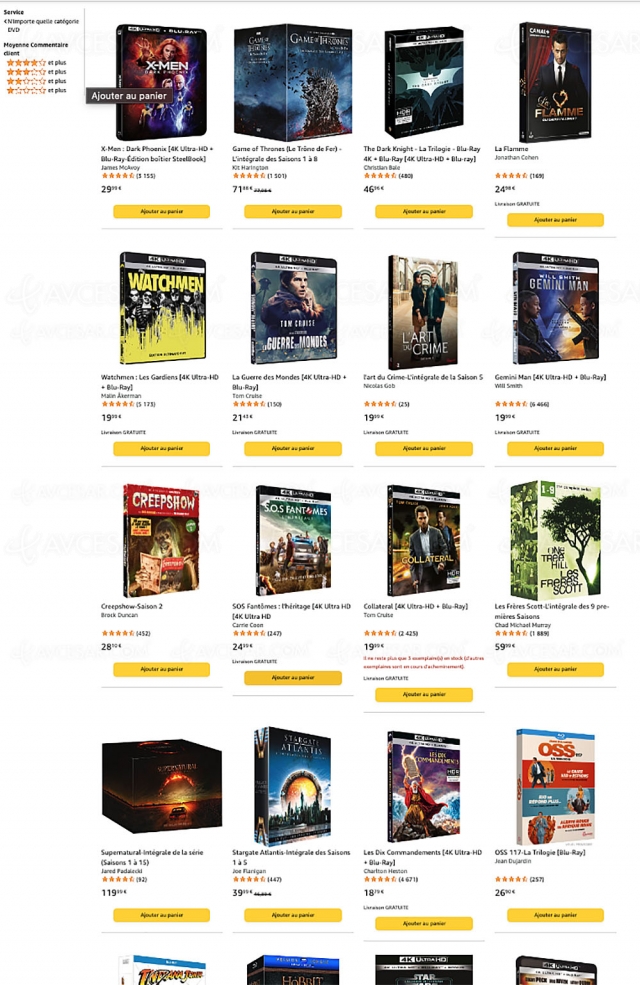Amazon, deux 4K Ultra HD/Blu‑Ray achetés, un troisième offert parmi 200 titres