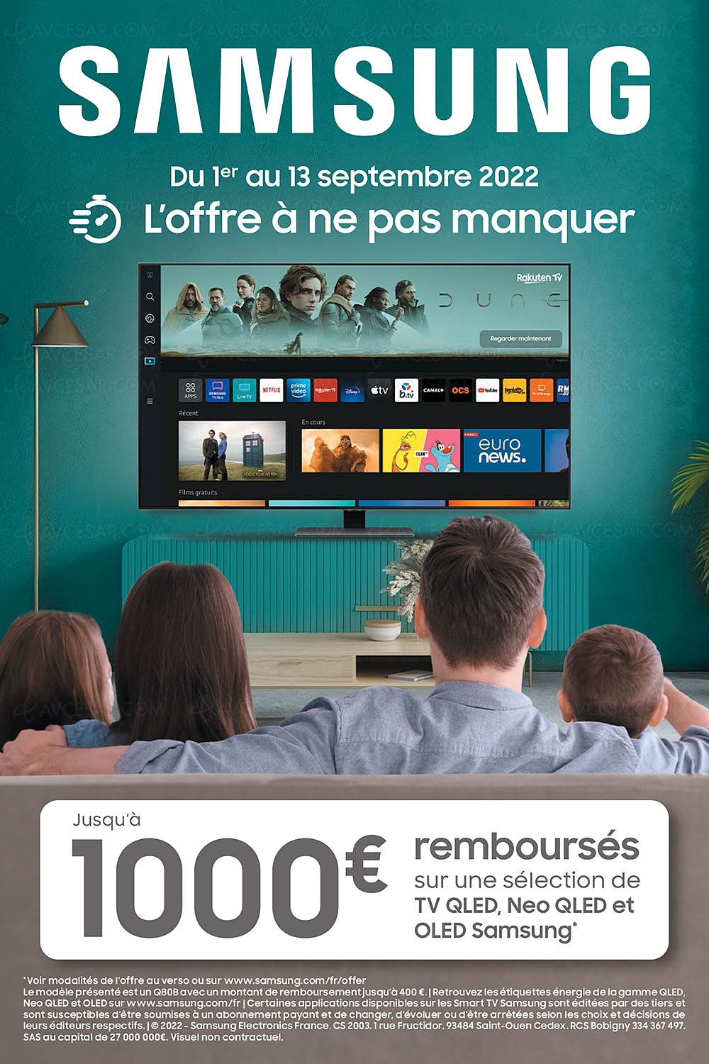 Offre de remboursement Samsung TV&nbsp;QLED/Neo QLED/Oled, jusqu'à 1&nbsp;000&nbsp;€&nbsp;remboursés