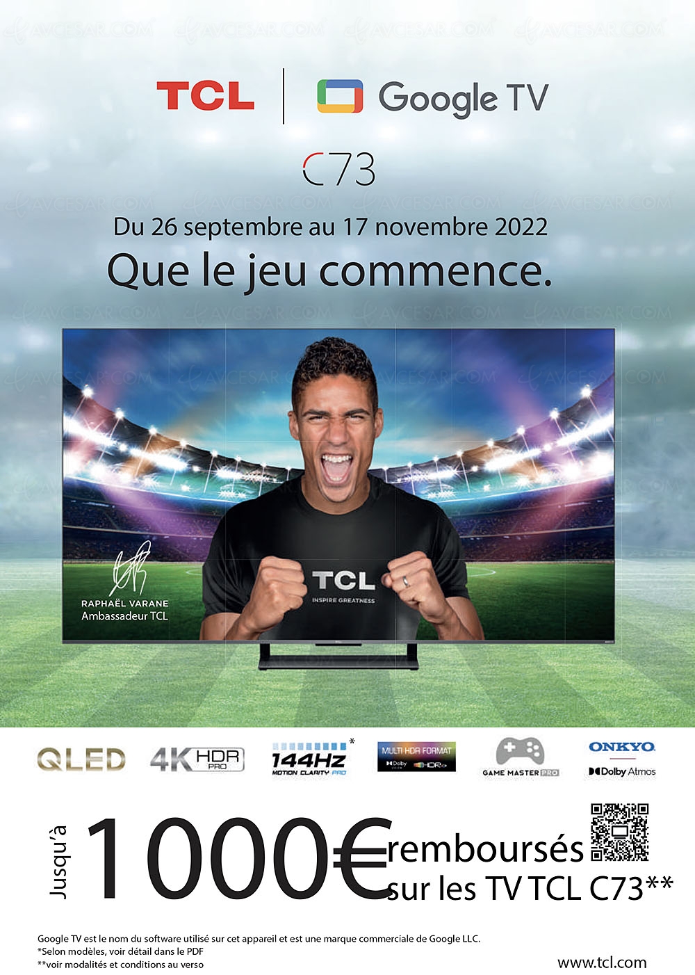 Offre de remboursement TV Ultra&nbsp;HD 4K TCL&nbsp;C735/C731, jusqu'à 1&nbsp;000&nbsp;€&nbsp;remboursés