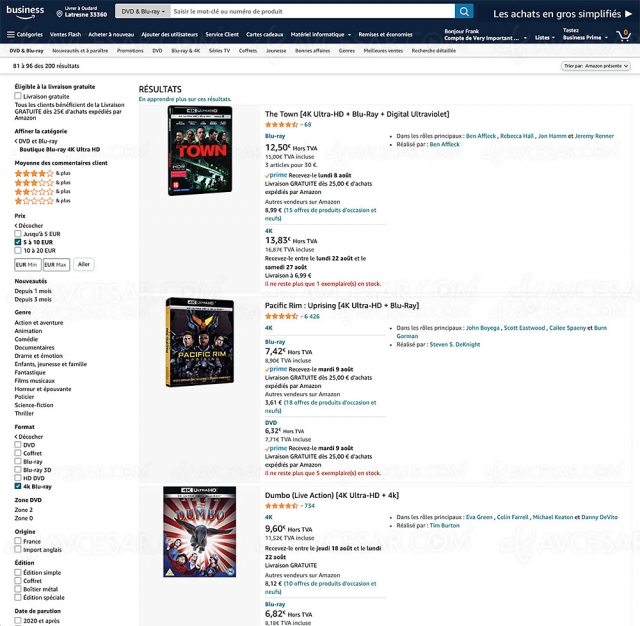 Promotions Amazon, 178 coffrets 4K Ultra HD Blu‑Ray à 8 € ou 10 €