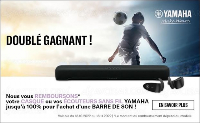 Offre de remboursement Yamaha barre de son, jusqu'à 100% d'un casque ou d'écouteurs True Wireless Yamaha remboursés