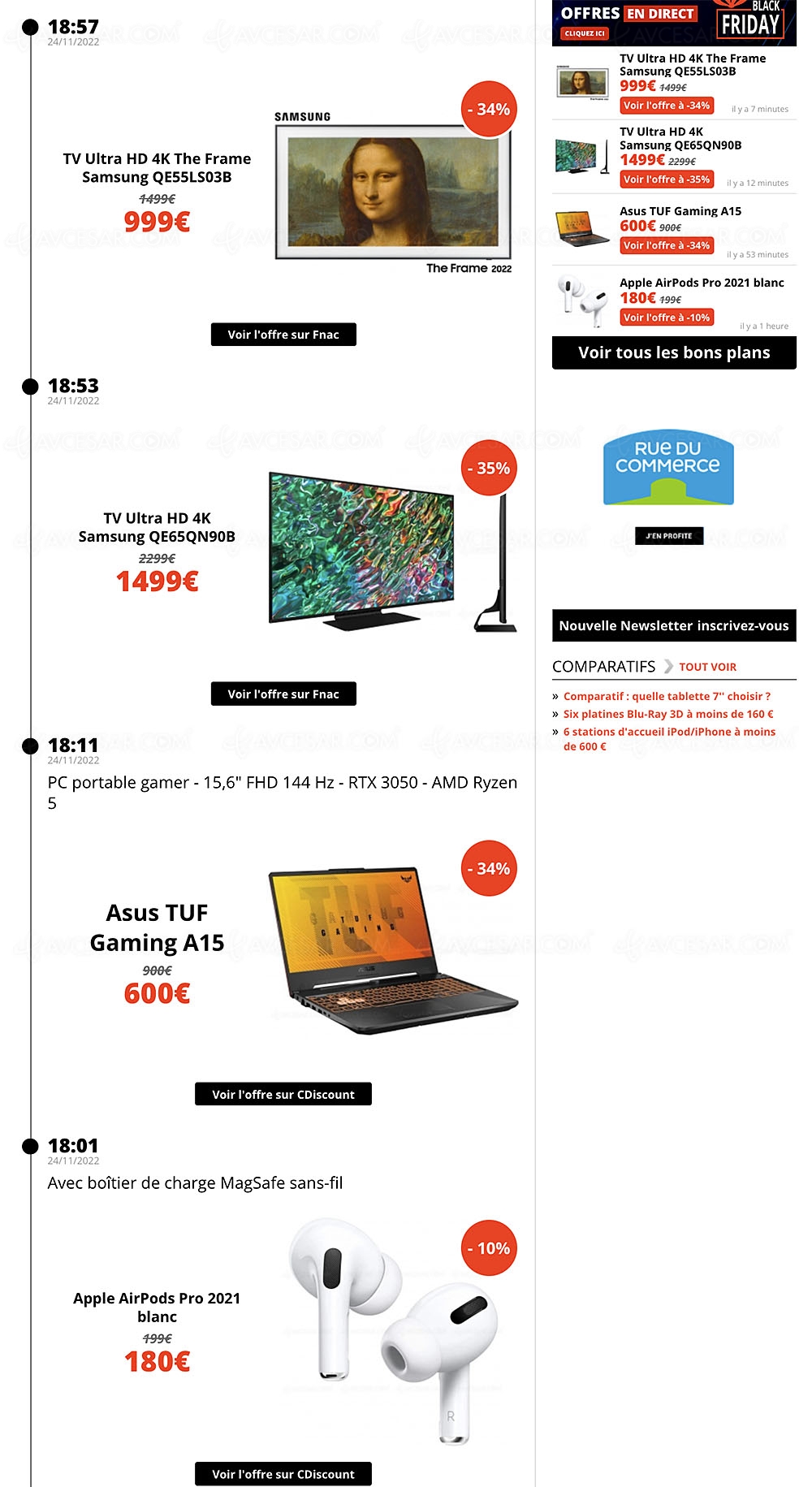 Black Friday 2022 > Meilleures offres du&nbsp;24/11 par AVCesar.com&nbsp;: TV Oled/LED, enceintes, écouteurs, casques,&nbsp;smartphones…