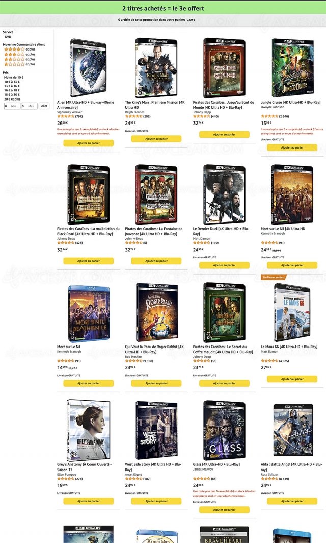 Dernier jour, deux 4K Ultra HD Blu‑Ray/Blu‑Ray/DVD achetés, un troisième offert parmi 1 000 titres