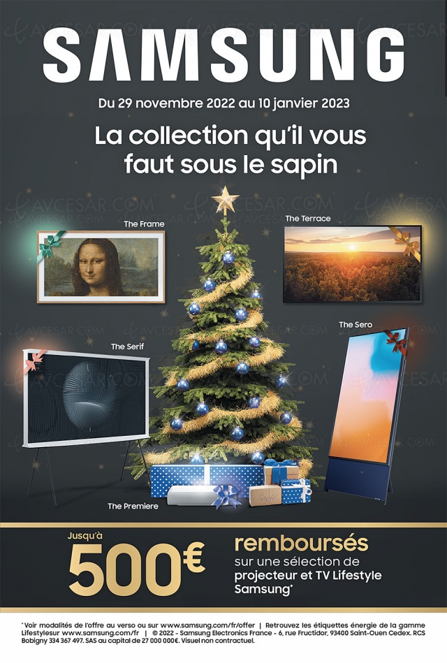 Offre de remboursement TV Samsung The Serif, The Frame, The Sero, The Terrace, The Premiere, jusqu'à 500 € remboursés