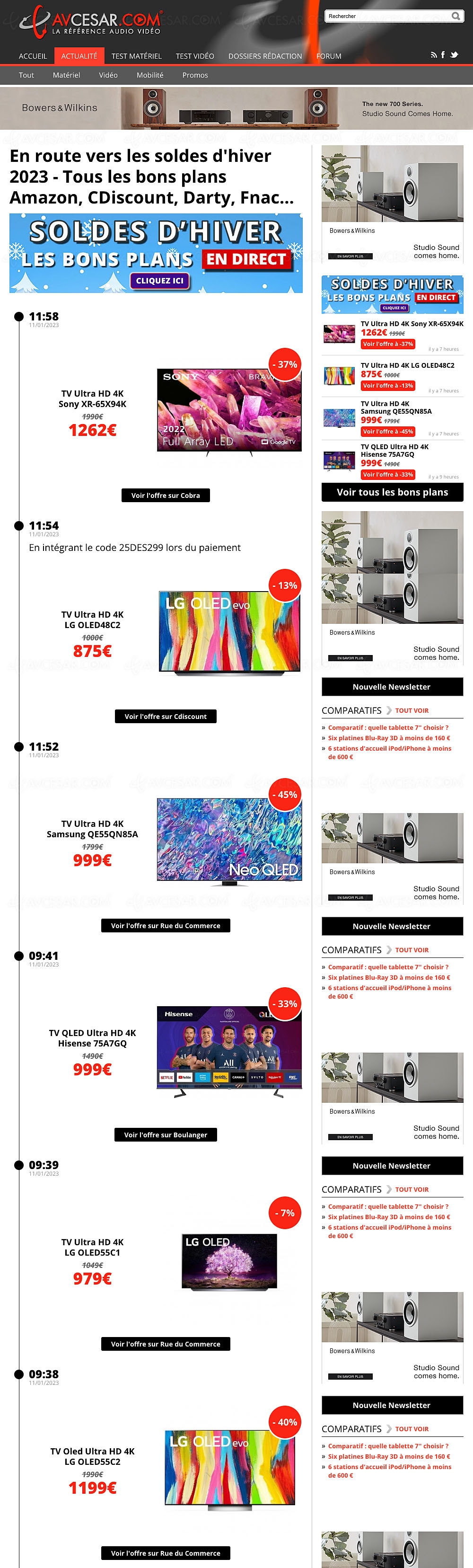 Soldes hiver 2023, sélection promos AVCesar.com du 09/04 : offres TV Oled et enceintes actives sans&#8209;fil