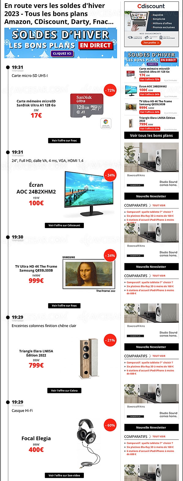 Soldes hiver 2023, sélection promos AVCesar.com du mardi&nbsp;17/01