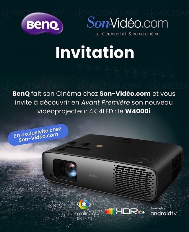 Vidéoprojecteur 4K BenQ W4000i Android TV, avant‑première chez Son‑Vidéo.com le 10 mai