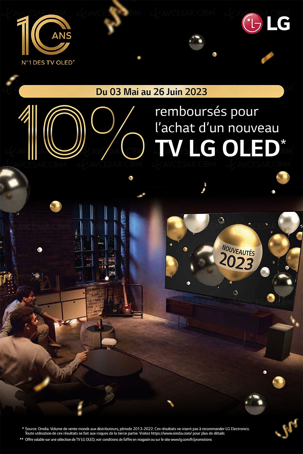 Offre de remboursement TV Oled LG&nbsp;G3/LG&nbsp;C3, 10% du montant&nbsp;dépensé